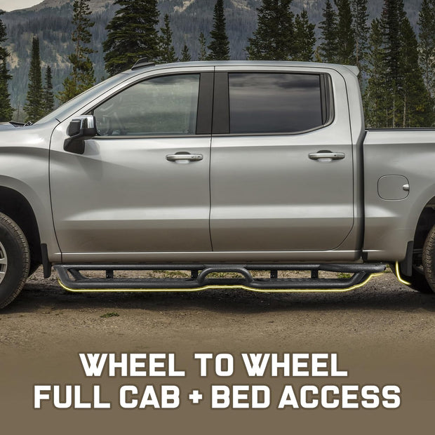 95 inch bed access running boards,the extended length extends from the rear of the front wheel through the truck cab to the front of the rear wheel, giving you an all-round boost from the different functional and positional layouts of the side steps. The Ram 1500 running board fits close to the body curves, making the body better protected from collisions.