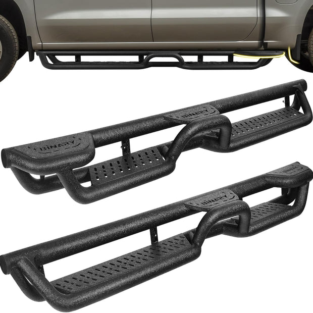 BINARY STAR Wheel to Wheel Running Boards Compatible with 2009-2018 Dodge Ram 1500 Crew Cab, 10-26 Ram 2500 3500(Incl. Classic)|4-Step Design for Cab Entry + Bed Access + Roof Loading Truck Side Steps