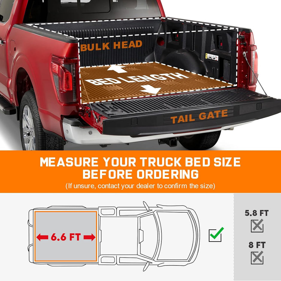 Binry_Star Soft Quad-Fold Truck Bed Tonneau Cover is compatible with 6.6ft bed of 2019-2026 Chevy Silverado 1500/ GMC Sierra 1500 New Body Style. NOT FIT Multi-Flex Tailgate and Carbonpro Bed.