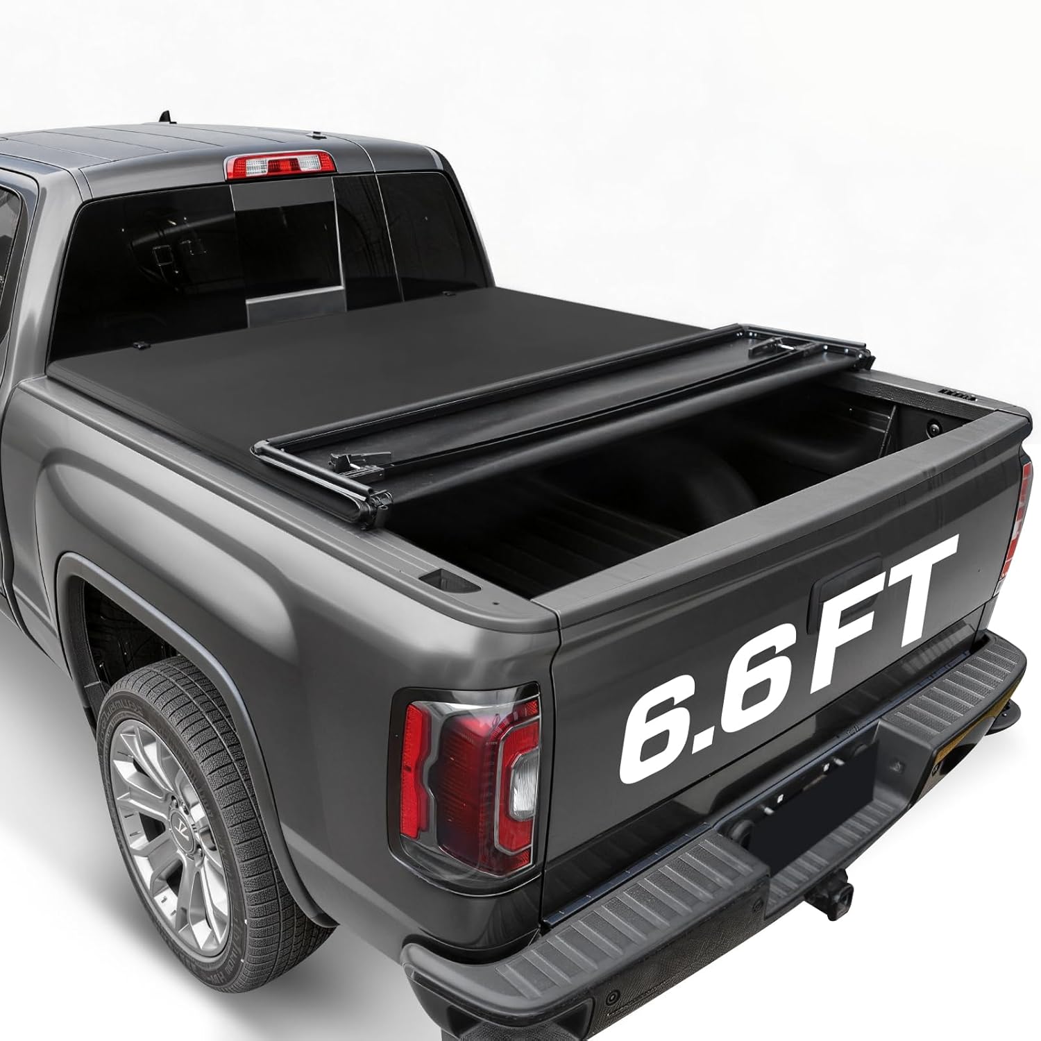 Binary_Star Soft Quad-Fold Tonneau Cover for Chevy Silverado 1500 6.6ft Long Bed