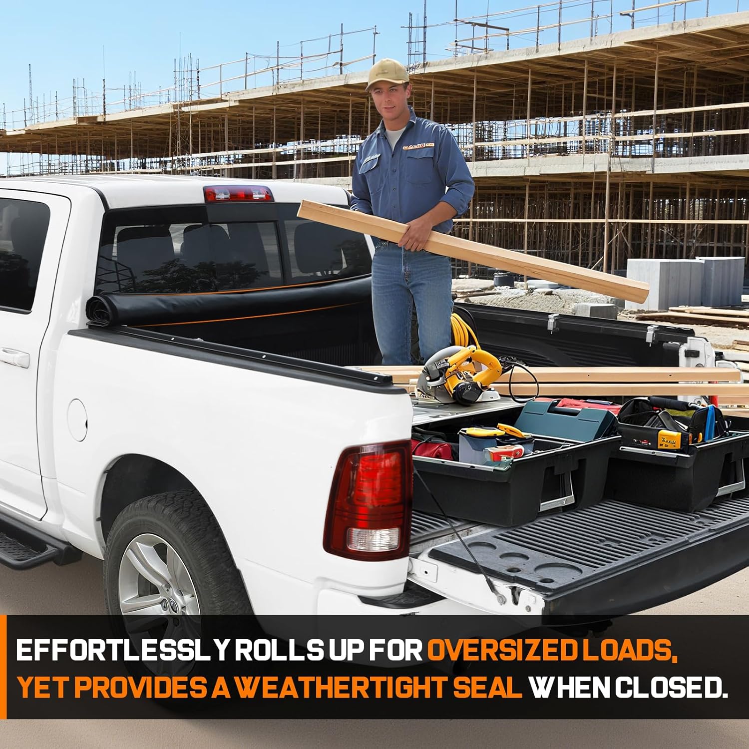 Truck bed cover can be completely rolled up, and is convenient for consigning tall objects. Roll-up design allows quick access to your truck bed compartment quickly and easily, which facilitates the loading and unloading of goods.