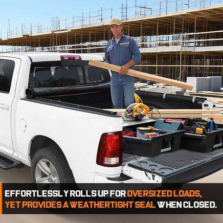 Truck bed cover can be completely rolled up, and is convenient for consigning tall objects. Roll-up design allows quick access to your truck bed compartment quickly and easily, which facilitates the loading and unloading of goods.