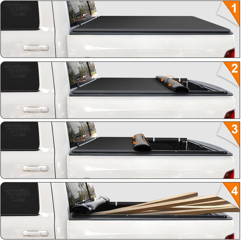 Truck bed cover can be completely rolled up, and is convenient for consigning tall objects. Roll-up design allows quick access to your truck bed compartment quickly and easily, which facilitates the loading and unloading of goods.