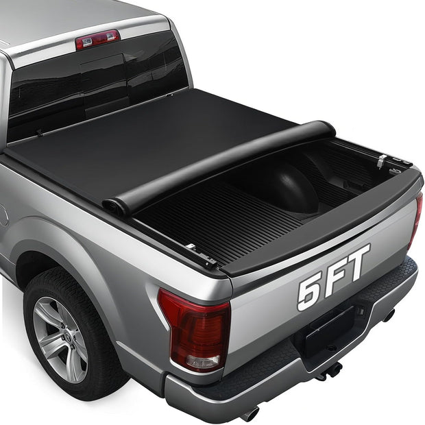 Binary Star Soft Roll-up Truck Bed Tonneau Cover Compatible with 2019-2026 Ford Ranger 5ft Bed, 26.5oz Soft Vinyl Truck Cover, Ranger Black Truck Bed Cover.
