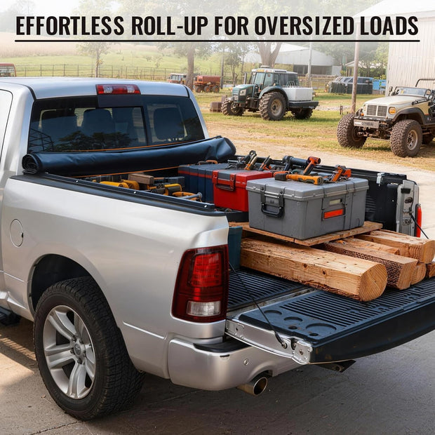 The ford f150 bed cover can be fully rolled up, which is convenient for transporting tall items. This roll-up design also allows quick and easy access to your entire truck bed, making loading and unloading cargo effortless.