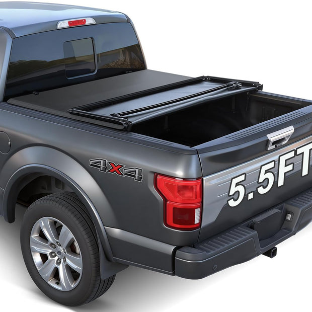 Binary Star Soft Tri-Fold Truck Bed Tonneau Cover Compatible with 2019-2026 Ford Ranger 5ft Bed, 26.5oz Soft Vinyl Truck Cover, Ranger Black Truck Bed Cover