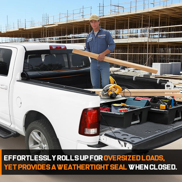Truck bed cover can be completely rolled up, and is convenient for consigning tall objects. Roll-up design allows quick access to your truck bed compartment quickly and easily, which facilitates the loading and unloading of goods.