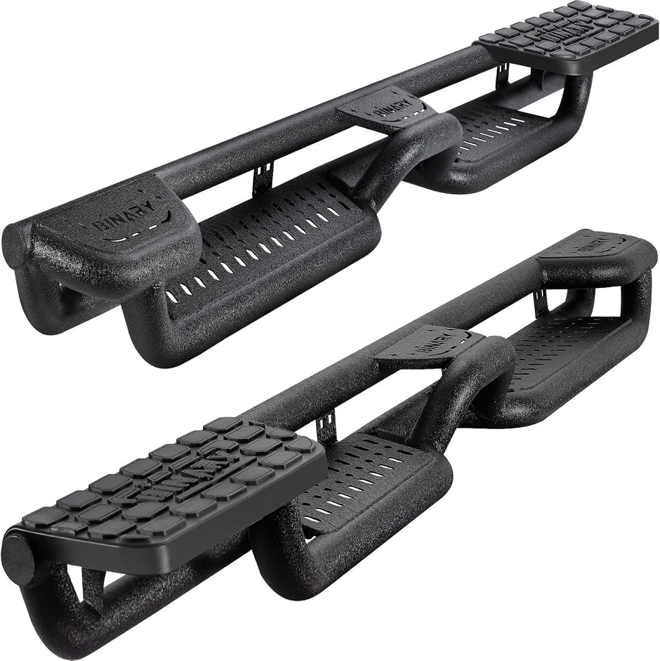 Wheel to Wheel Running Boards Compatible with 2015-2026 Ford F150, 2017-2026 Ford F250 F350 Super Duty Crew Cab | 4-Step Truck Side Steps with Plastic Rear Step | 500LB Capacity