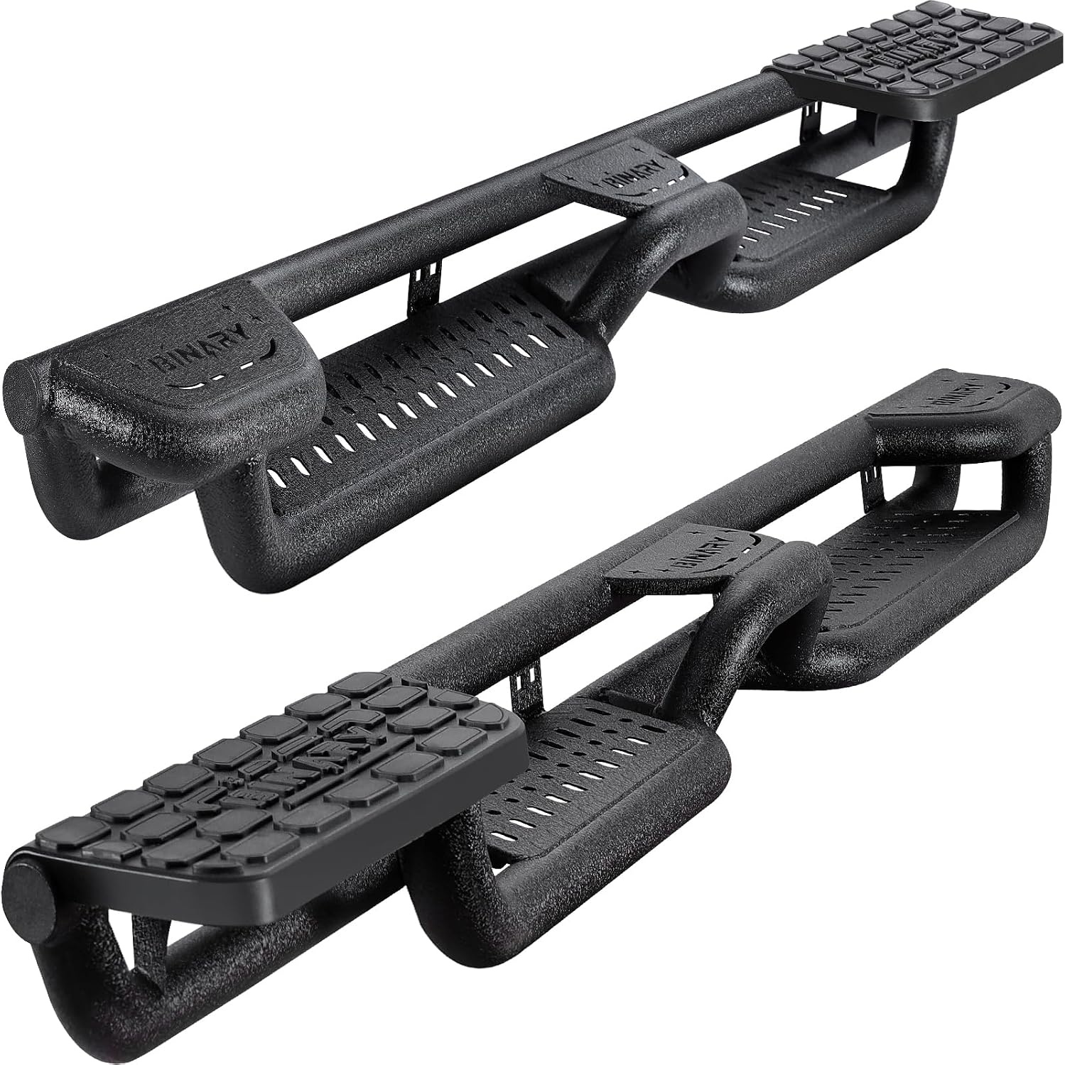 Wheel to Wheel Running Boards Compatible with 2015-2026 Ford F150, 2017-2026 Ford F250 F350 Super Duty Crew Cab | 4-Step Truck Side Steps with Plastic Rear Step | 500LB Capacity