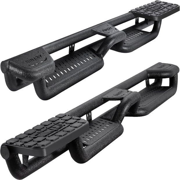Wheel to Wheel Running Boards Compatible with 2015-2026 Ford F150, 2017-2026 Ford F250 F350 Super Duty Crew Cab | 4-Step Truck Side Steps with Plastic Rear Step | 500LB Capacity
