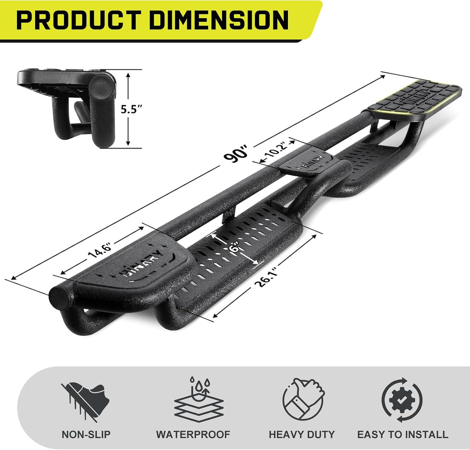 BINARY STAR Wheel to Wheel Running Boards Compatible with 2019-2026 Dodge Ram 1500 New Body Crew Cab, 5-Step Full-Length Side Steps Nerf Bars