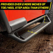 These Jeep TJ side steps feature a recessed design with approximately 4 inches of depth, providing a secure foothold for passengers entering and exiting the vehicle, significantly enhancing convenience. The step surface offers a 6-inch-wide contact area to effectively prevent slipping. 