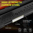 An uniform-coverage e-coating process improves the overall corrosion resistance of our step bars, while providing excellent adhesion to prevent coating shedding and increase longevity. An additional layer of Unique Black Rust-Resistant Powder Coat and hollow drainage logo holes are added to reduce damage from rain, snow and other harsh environments.