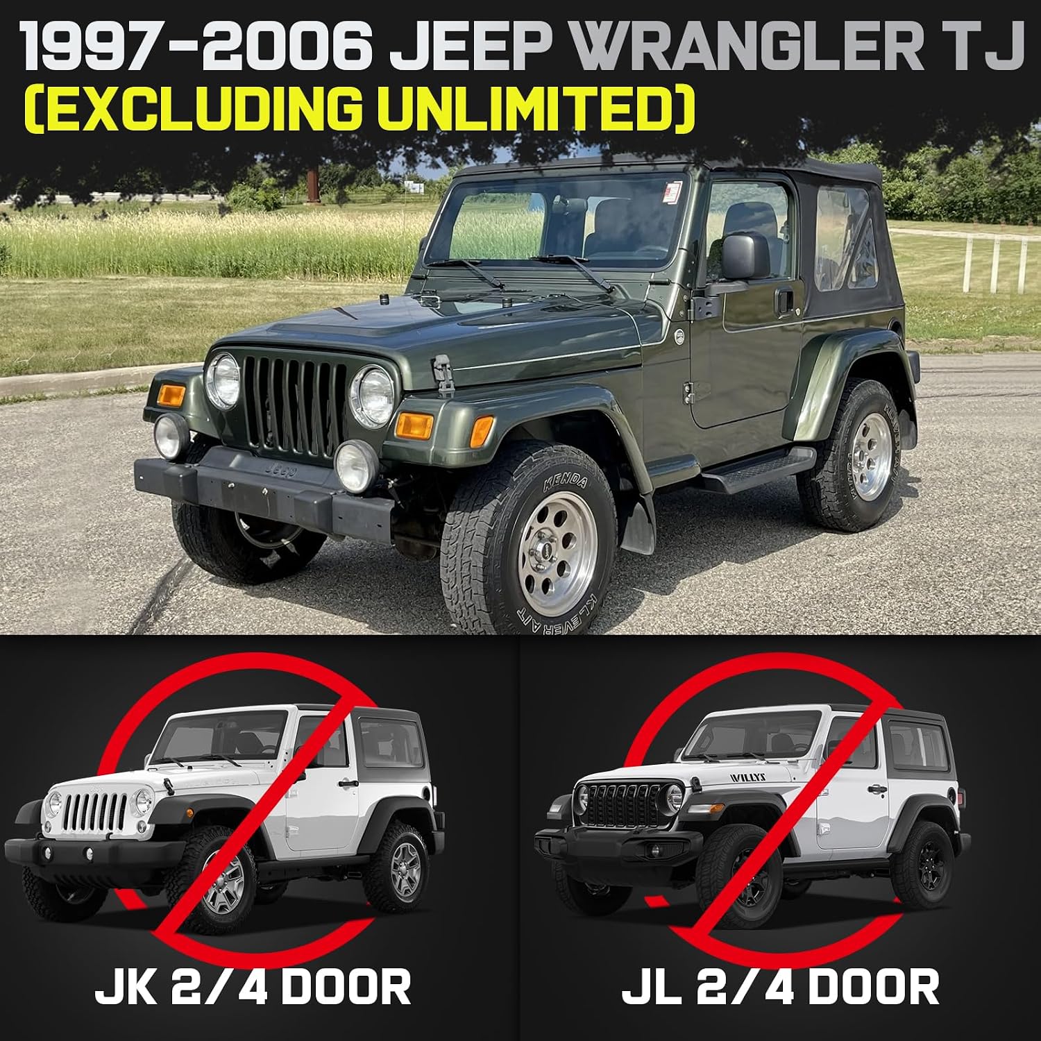FITMENT: Truck running boards compatible with 1997-2006 Jeep Wrangler TJ 2 Doors(Excluding Unlimited).
