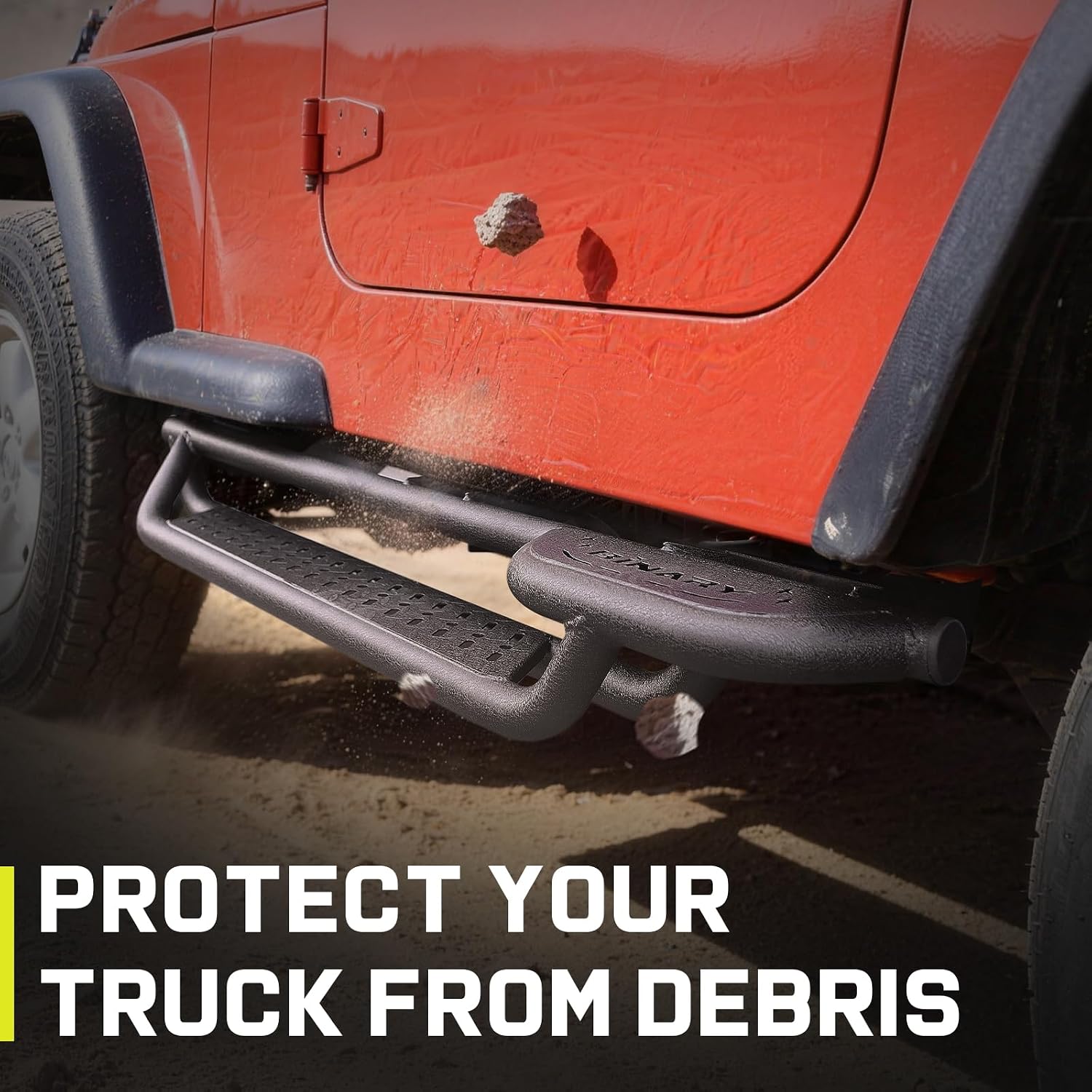 The truck side steps are made of three sturdy carbon steel tubes in a triangular structure to provide good support. The special structural design not only allows the bars to fit more closely to the truck, but also better protects the Wrangler rocker panel from potential damage, no matter in the case of city driving or off-road adventures.