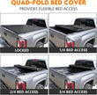 When folded up compactly, this quad-fold silverado bed covers give you full bed access, which is crucial for loading large or tall items. It can be also flipped open for quick, partial access to your entire truck bed.