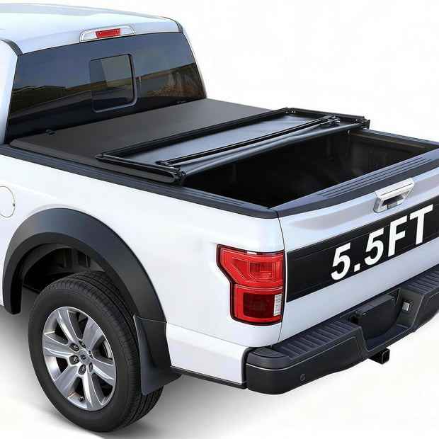Binry Star Soft Tri-Fold Truck Bed Tonneau Cover for Ford F150 with 5.5ft Bed