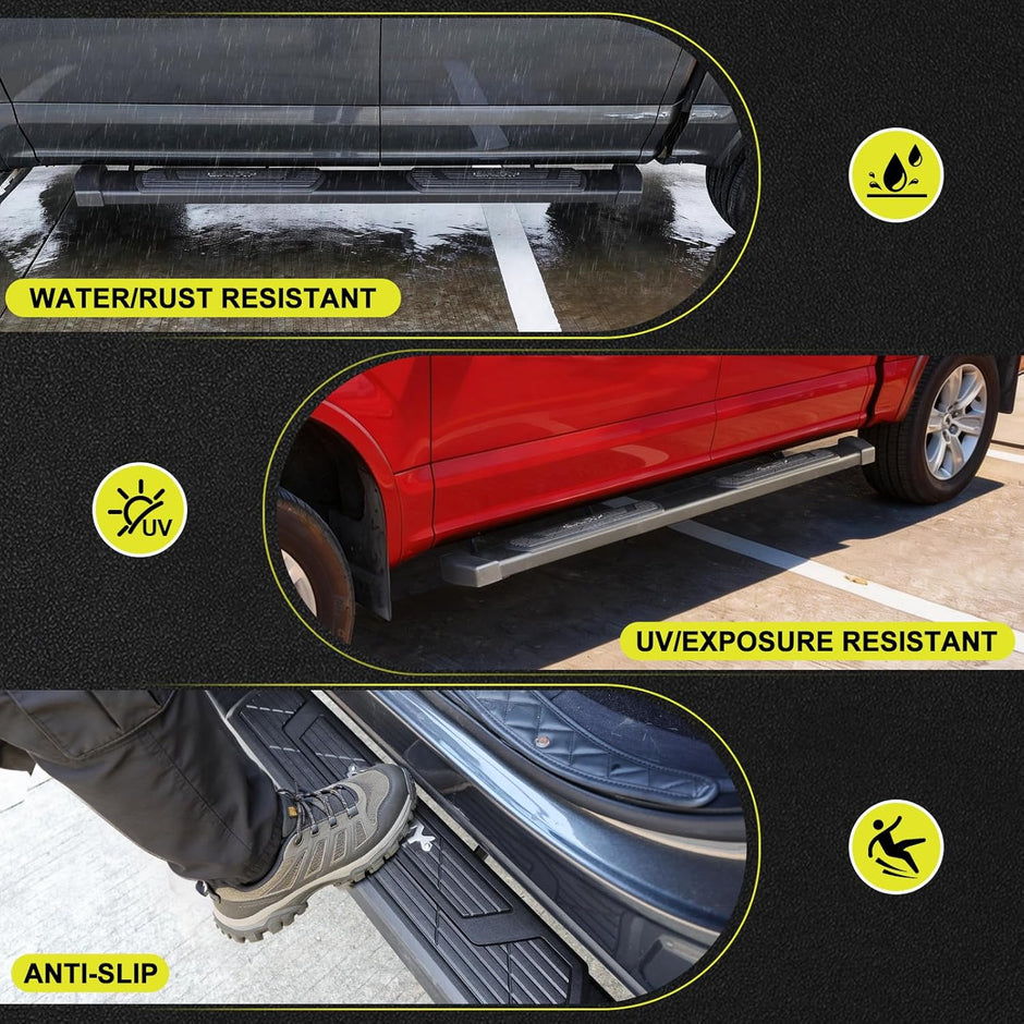 Experience a safer way to enter and exit your vehicle with our 6-inch wide side rail. The unique anti-slip tread provides maximum traction for children, seniors, and pets, ensuring a secure footing even in rain, snow, or mud.