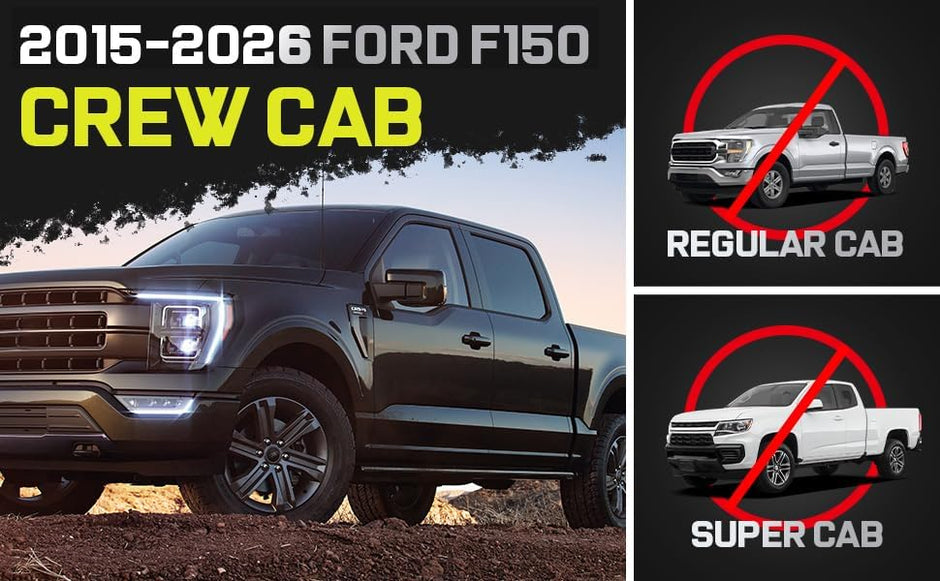 Truck running boards compatible with 2015-2026 Ford F150 Super Duty Crew Cab. It does not fit for Super Cab with 2 Narrow Rear Doors.