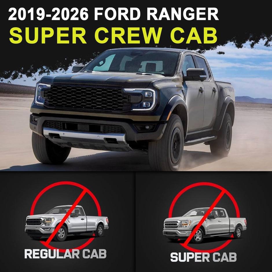 Truck running boards compatible with Ford Ranger 2019-2026 SuperCrew Cab with 4 Full-size Doors.