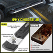 Running boards crafted from high-gloss stainless steel and featuring anti-slip plastic steps, are capable of supporting up to 500 LBS.