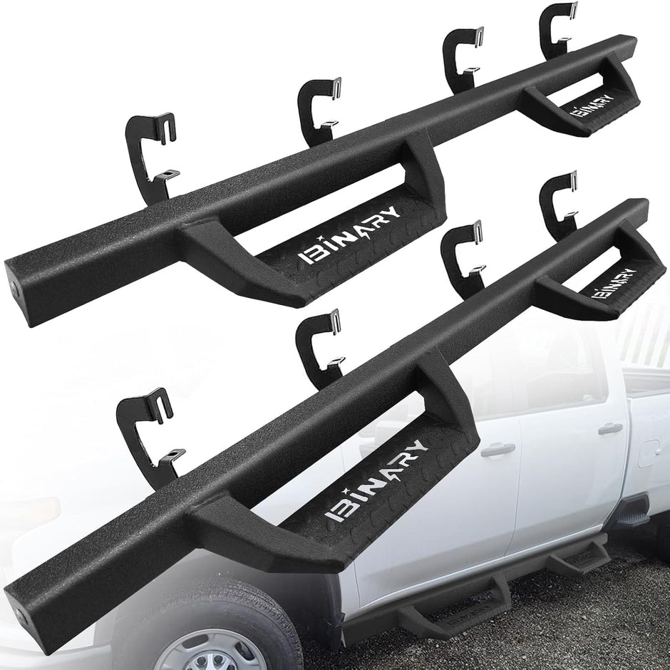 BINARY STAR Running Boards Compatible with 2007-2018 Chevy Silverado/GMC Sierra 1500 Crew Cab, 07-19 Silverado/Sierra 2500HD 3500HD. Drop Down Silverado Side Steps Step Bars Nerf Bars Carbon Steel.